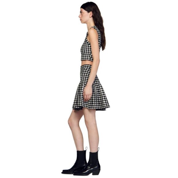 Sandro Gingham Jacquard-knit Mini Skirt Black White Size 36 - Picture 3 of 7